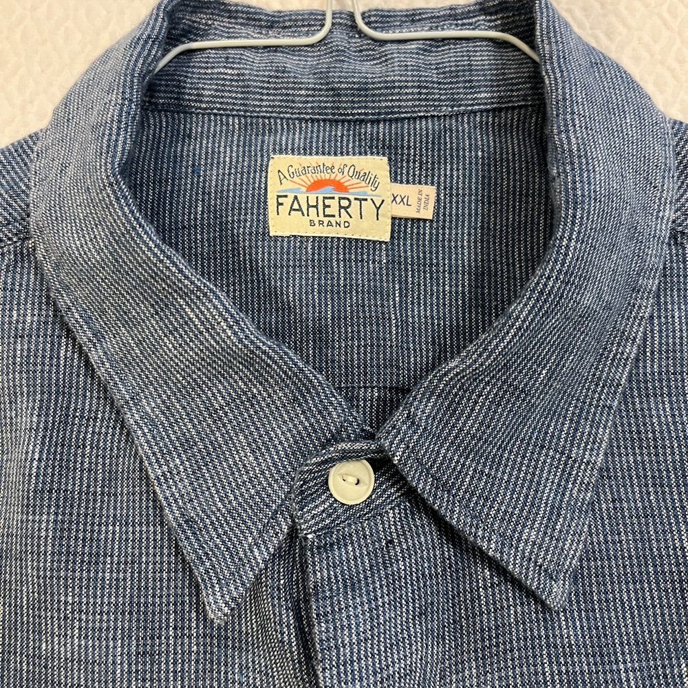 Faherty Men's Fine Blue Stripe Linen Shirt XXL